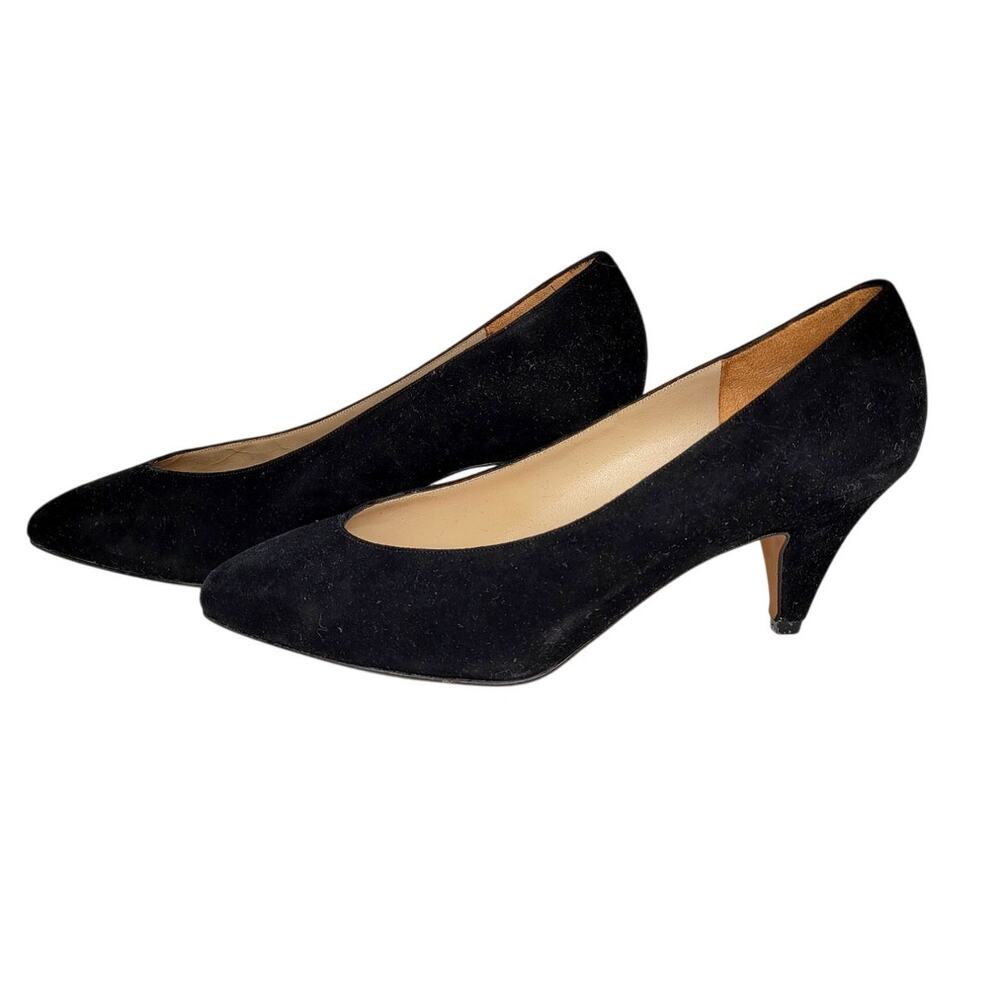Vintage Luxe Amalfi Monica Black‎ Suede Stiletto Heels Pointy Toe Elegant Glam